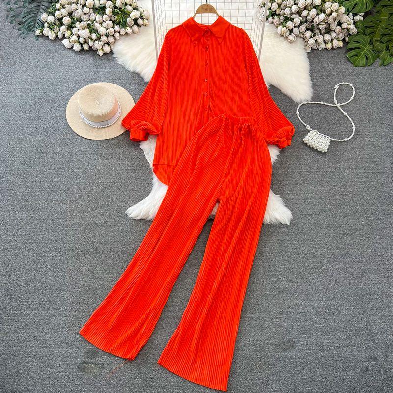 

Sanzhai Ruched Socialite Lantern Single-Breasted Fashion Suit Orange All yards