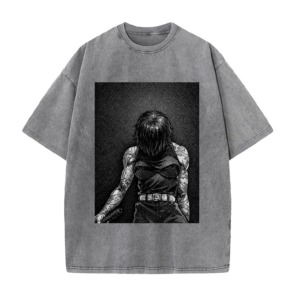 

Manga Jujutsu Kaisen T Shirt Zenin Maki Vintage Washed T-shirt Summer Casual Short Sleeve Loose Cotton Tees Tops Men Clothing XXL сірий колір