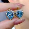 Luxury Female White Blue Zircon Stone Heart Hoop Earrings Vintage Fashion Gold Color Wedding  For Women