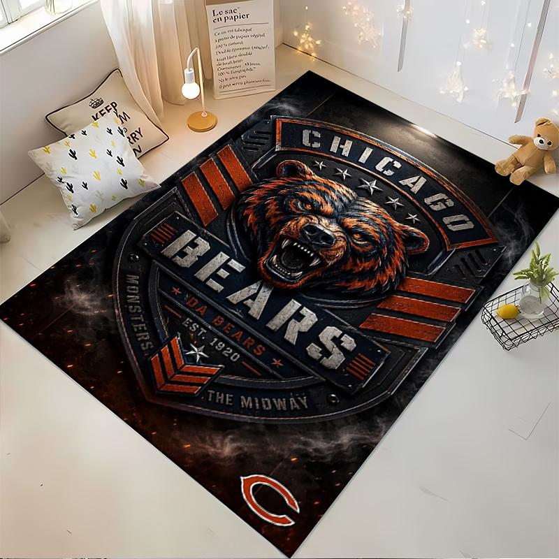 Chicago Bears Logo Rug with Fierce Bear Design Non-slip rug suitable for living room and bedroom sofas.