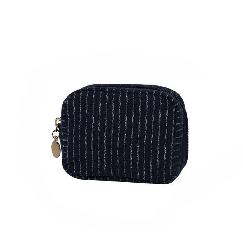 Classic Striped Makeup Bag Large Capacity Portable Cosmetic Bag Cotton Linen Fabric Dark Zipper Skin Care Travel Toiletry Bagportable Storage Bag