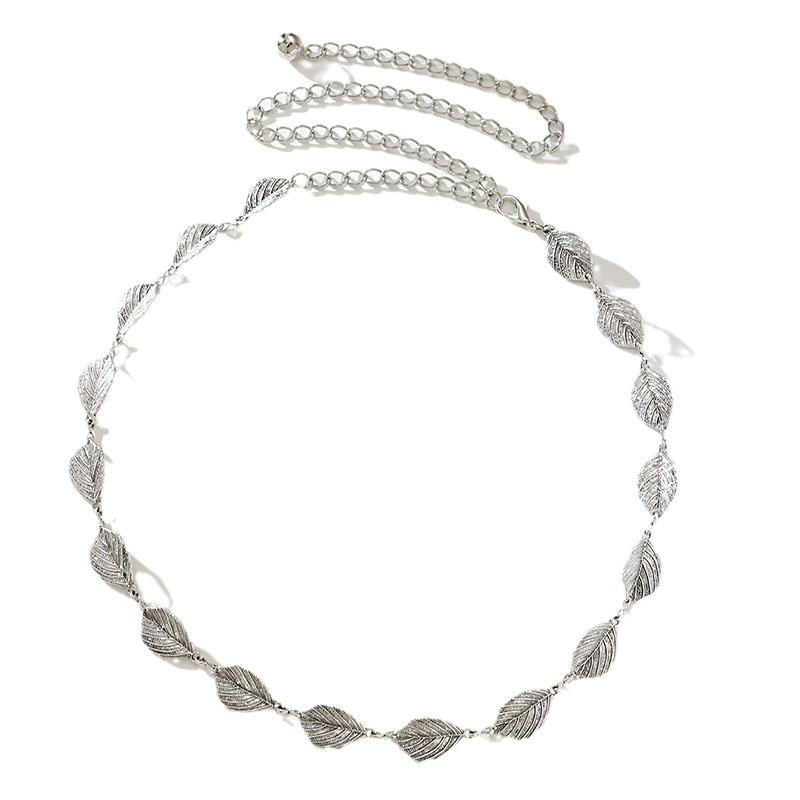 New European and American Women's Leaves Texture and Texture Fashionable Metallic Silver Women's Waist Chain Spring and Summer Versatile