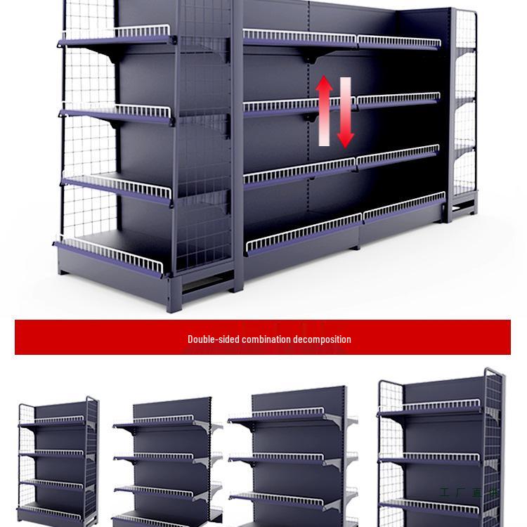 Multifunctional Gray Display Rack for Convenience Stores – Single/Double-Sided Snack Storage Shelf