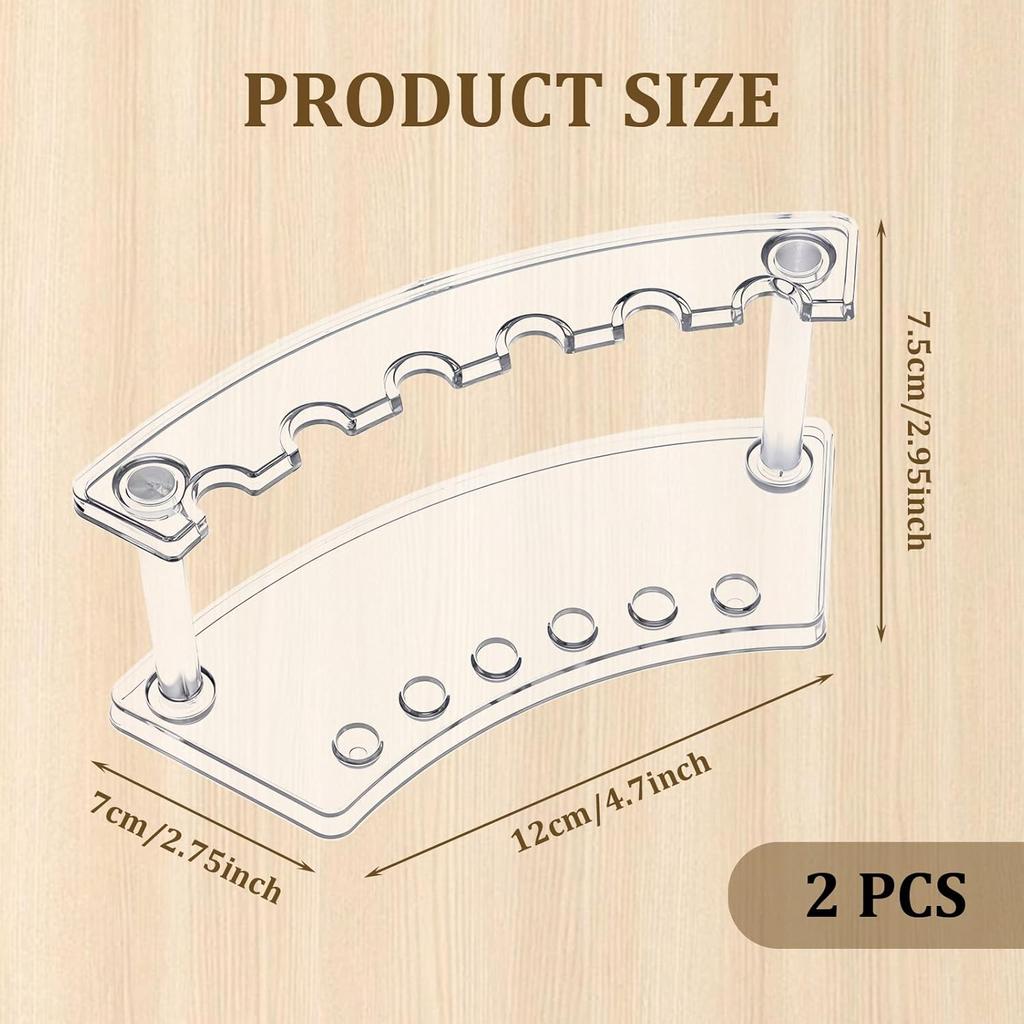 2Pcs Pen Holder Stand for Desk, Clear Pen Display Stand Pen Holder with 6 Slots, Makeup Brush Stand Rack Pen Stand Storage, Eyebrow Pencil Organizer