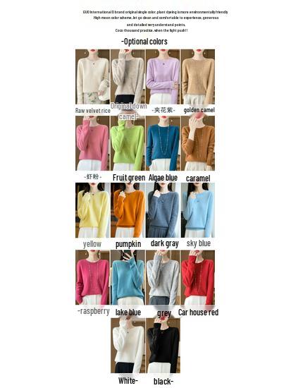 Dámský 100% vlněný pletený svetr s kulatým výstřihem a dlouhým rukávem – Jednobarevný pro podzim a zimu