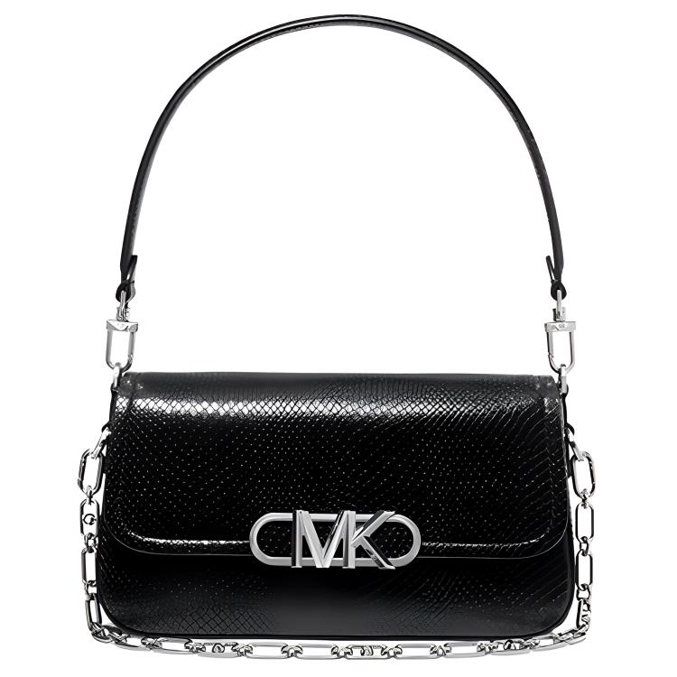 New MICHAEL KORS PARKER Snakeskin Print Embossed Leather Handbag Shoulder Bag Medium Size Women's Black 30F2S7PC6E-0001