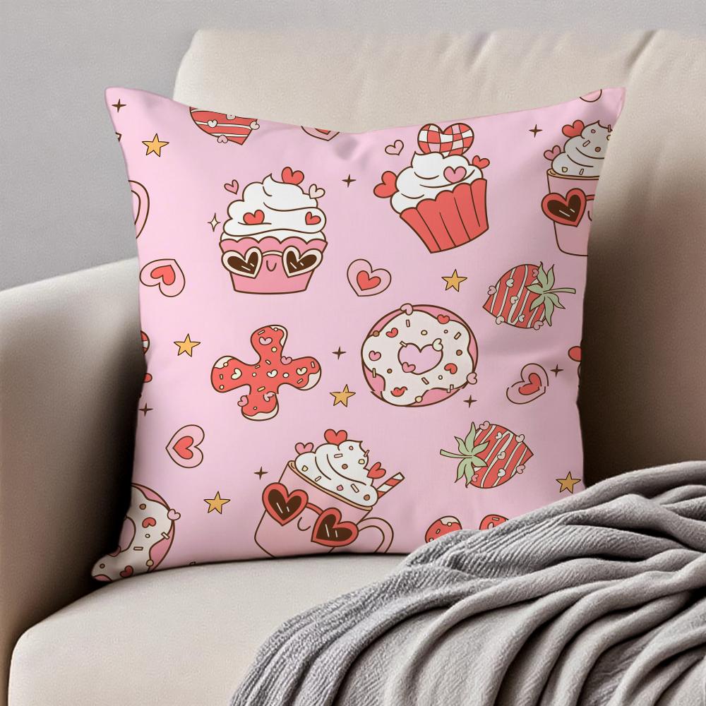 Handdrawn Style Heart Pattern Cushion Cover Pillowcase Antidustmite Invisible Zipper Short Plush Sofa Cushion