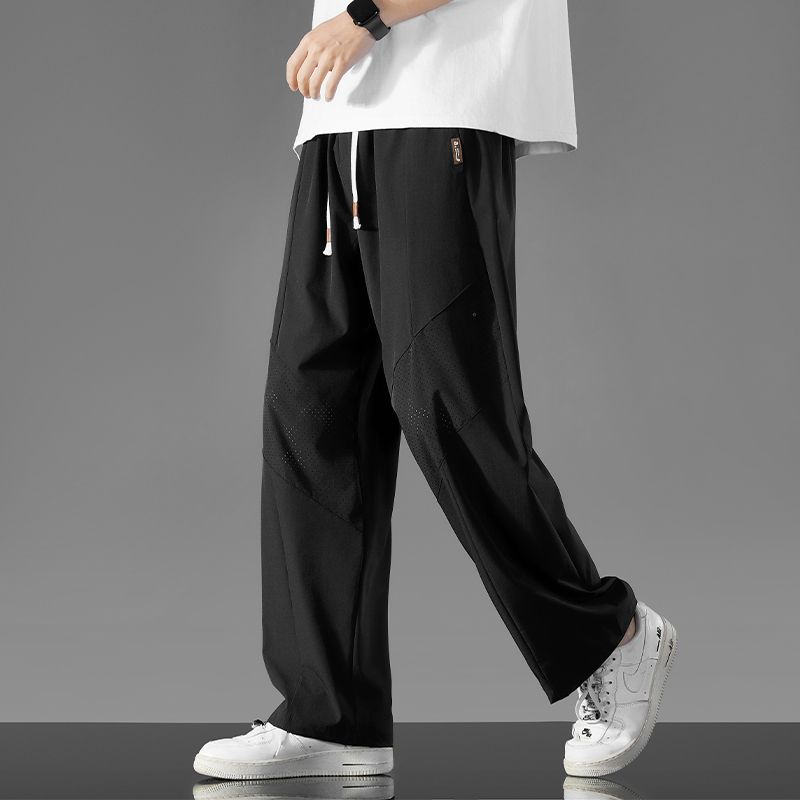 

Medm Beprp Hong Kong Style Wide Leg Mesh Ice Silk Pants Student Male Loose-Fitting Lightweight Thin Straight-leg Patchwork Casual Pants K834 Black 5XL(Recommendation 95-105kg)