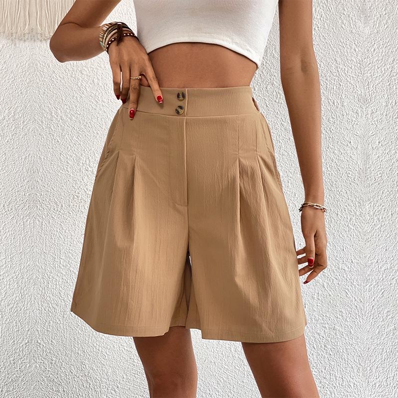 2025 Summer Elegant European & American High-Waisted Wide-Leg Women's Shorts