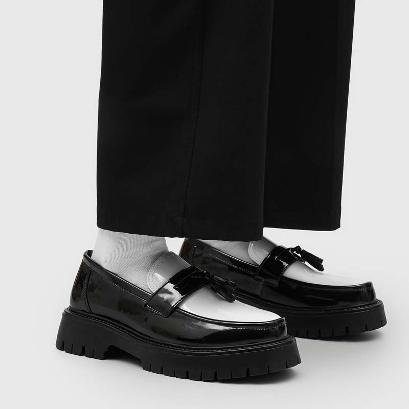Spring Autumn Color Blocked Tassel Thick Soled Loafers High-end Youth Fashi Shoes That Are N Slip and Breathable