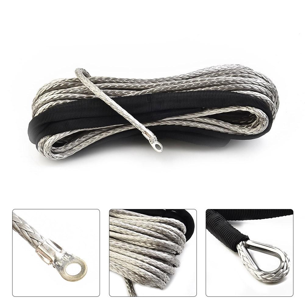 Synthetic Winch Rope Line Cable Tow Cord With Sheath Gray Light Weight