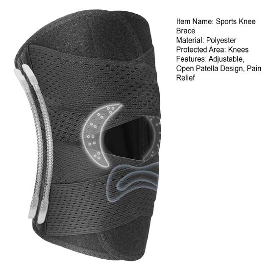 Åben Patella Knæbandage med Sidestabilisator Smertelindring Justerbar Knækompressionshylster Meniskskade Genopretning Knæstøtte Wrap
