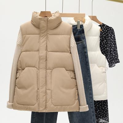 Down Cotton Vest Women's Short Autumn and Winter New Korean Version Vest Waist Strap Thickened Sleeveless Cotton Vest