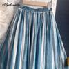 Korean Style Spring Summer Women Vintage Skirt High Waist Contrast Color Striped Retro Skirt Cotton Linen Soft Comfortable Skirt
