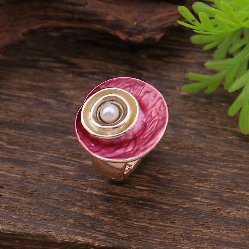 Enamel Geometric Flower Elastic Ring, Women's Fashion High-end Rose Alloy Ring