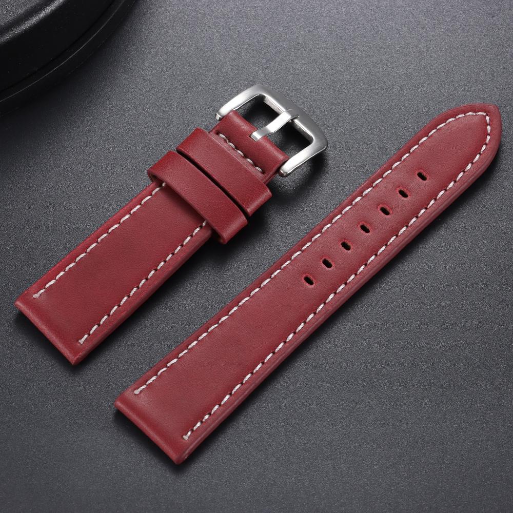 18mm 20mm 22mm 24mm Stitching Sports Watch Band Brown Genuine Leather Watch Strap Men's Steel Clasp Bracelet Universal Wristband