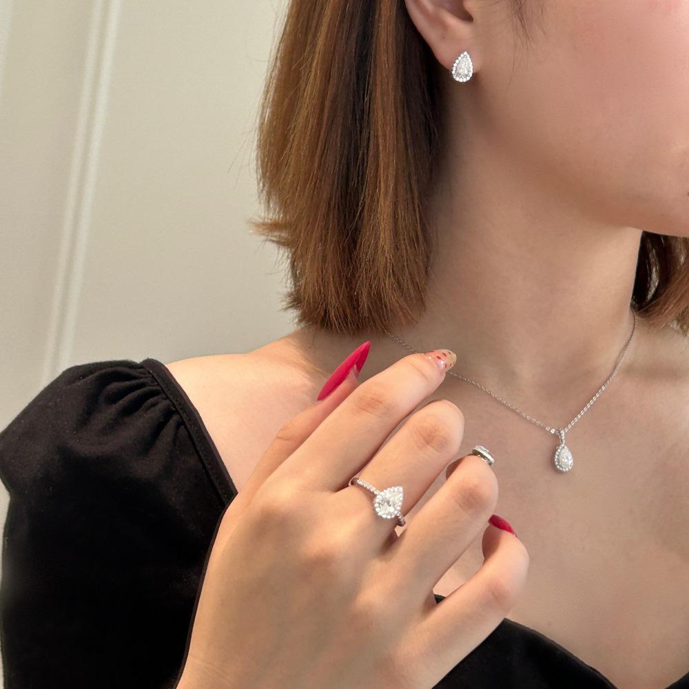Sterling S925 Moissanite Water Drop Jewelry Set: Light Luxury Silver Ring, Earrings, and Necklace for Women.