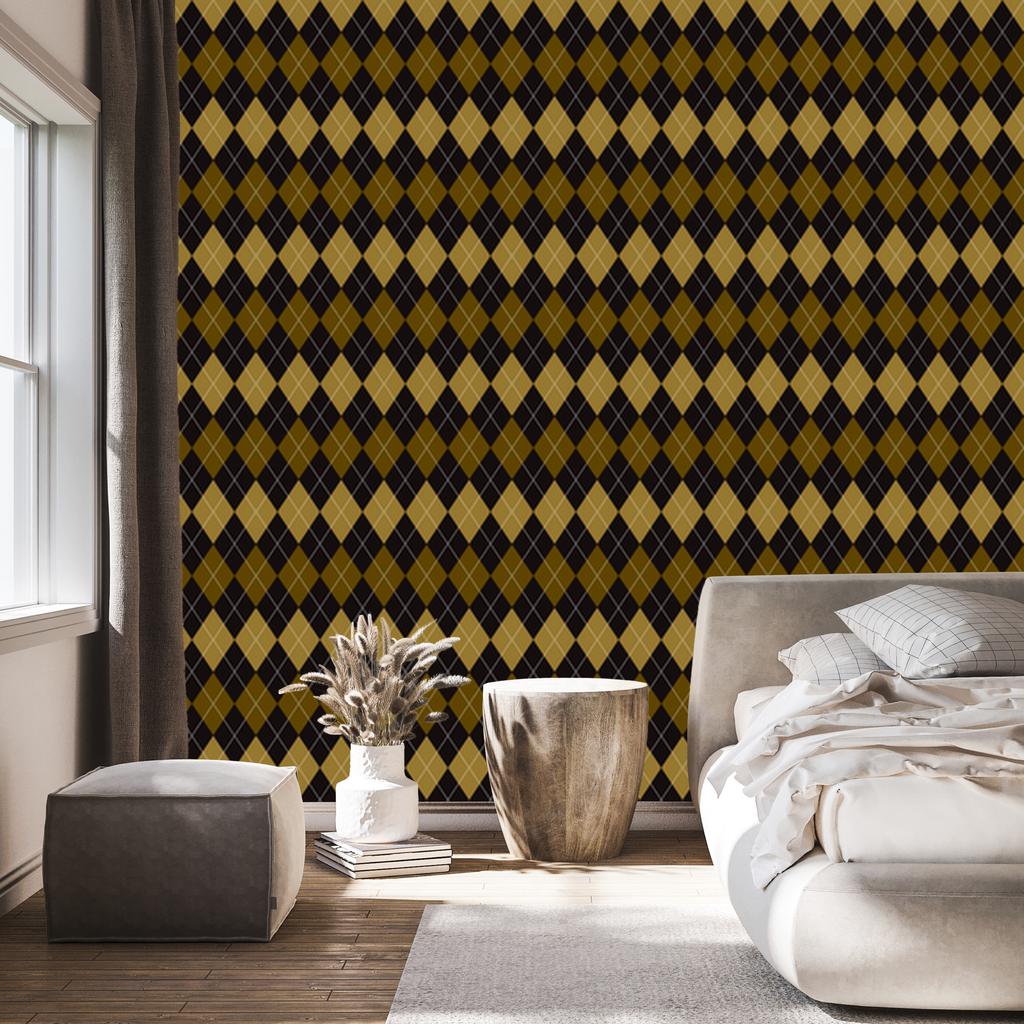 Autumn Plaid Wallpaper Ochre and Black for Living Room and Bedroom 50x1000