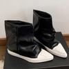 Flats Women High Boots Leather Pointed Toe Designer Fashion Shoes 2025 Trend Winter New Brand Goth Motorcycle Botas De Mujer