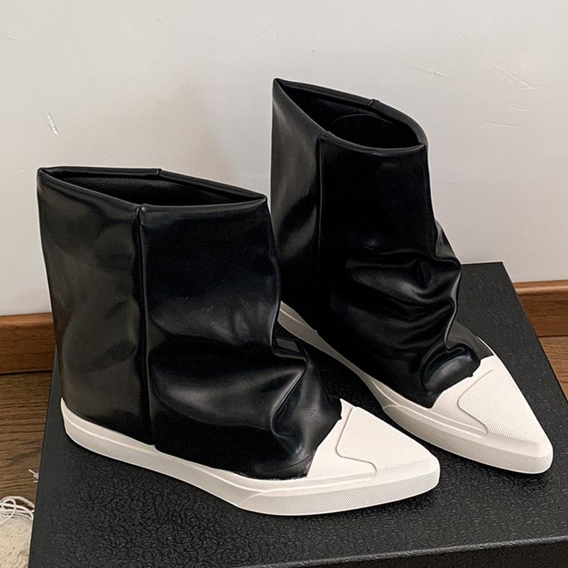 Flats Women High Boots Leather Pointed Toe Designer Fashion Shoes 2025 Trend Winter New Brand Goth Motorcycle Botas De Mujer