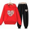 Heart-Shaped Children's Hoodies Suit Top+Bottom Girls Pink Boy Black Age 3-12 Coat Casual Toddler Long Sleeves Autumn Clothing