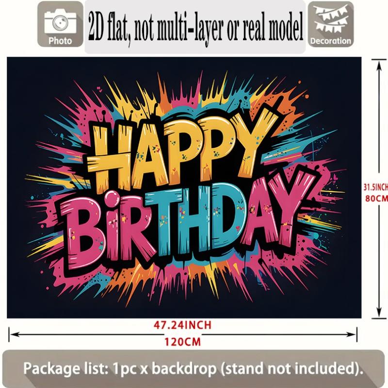 Happy Birthday Gifts Graffiti Party Banner, Polyester Backdrop for Wall Decoration