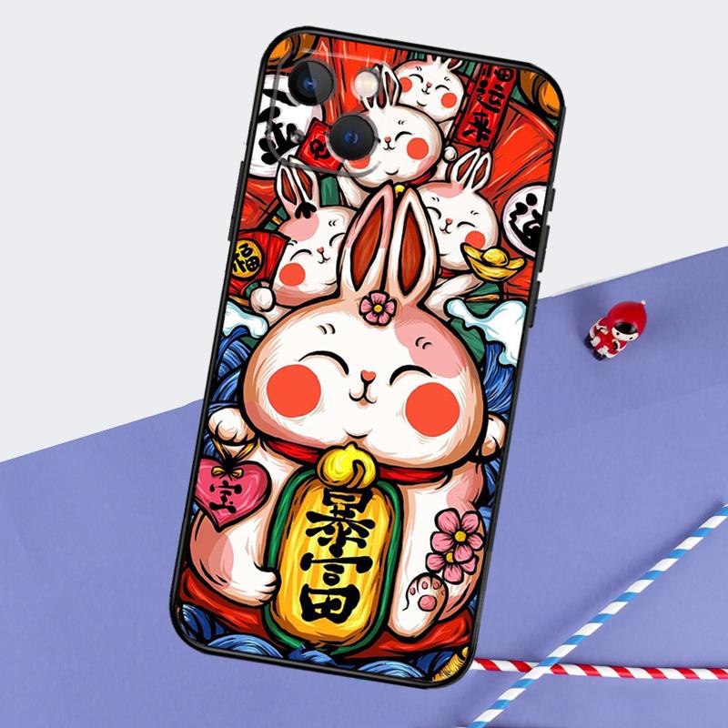 Cat Dragon Rabbit Chinese Style Phone Case For iPhone 16 Pro Max 12 13 Mini 11 14 15 Pro Max XR 15 16 Plus 16e Back Cover