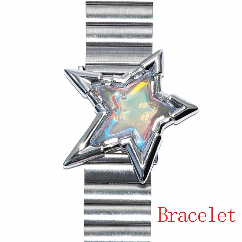 Fashion Punk Red Love Laser Stars Metal Strap Unisex Bracelet Simple Personality  Jewelry for Women Men Birthday Gift Bracelet