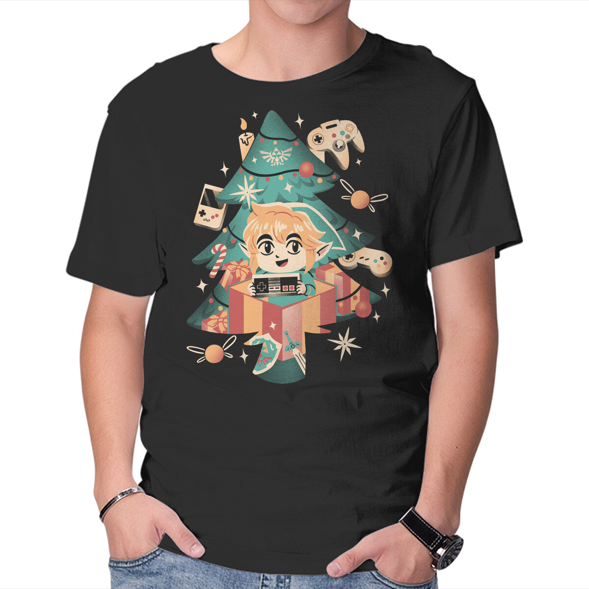 Unisex Crew Neck T-Shirt Nostalgic Christmas Graphic Short Sleeve Casual Tee L