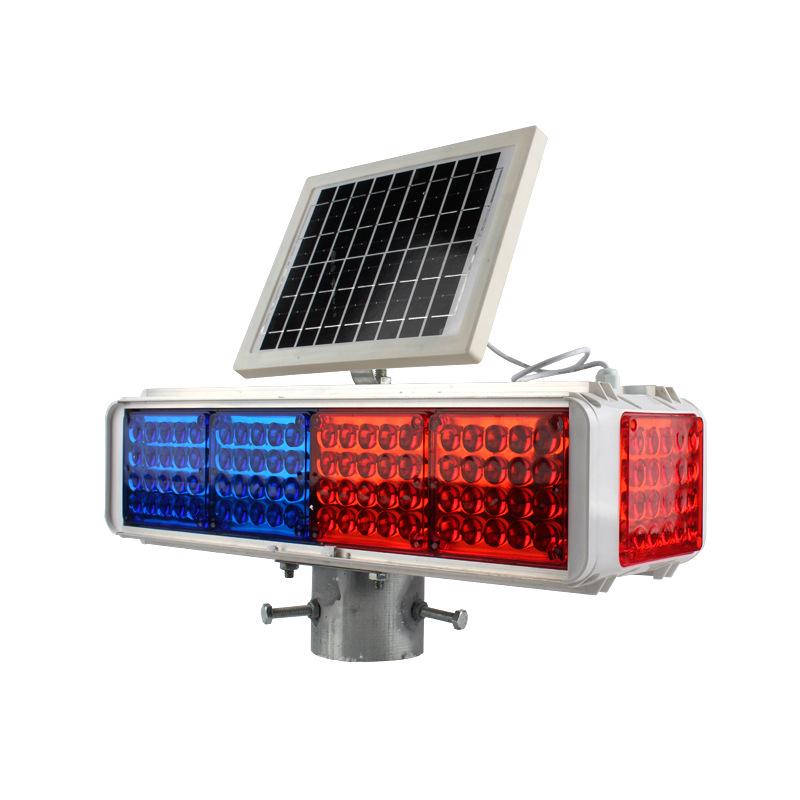 Solar-Powered Aluminum LED Strobe Light for Traffic with Red and Blue Ten-Grid Design