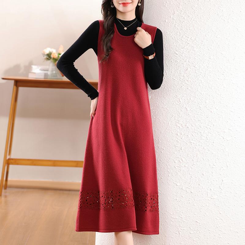 Women's Cashmere Dress Qinghe Cashmere 30% Cashmere 70% Wool Autumn and Winter Cashmere Skirt Soft and Warm