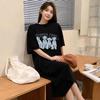 Large size women's clothing Korean short-sleeved t-shirt dress summer long over knee fat mm belly covering and thin split skirt