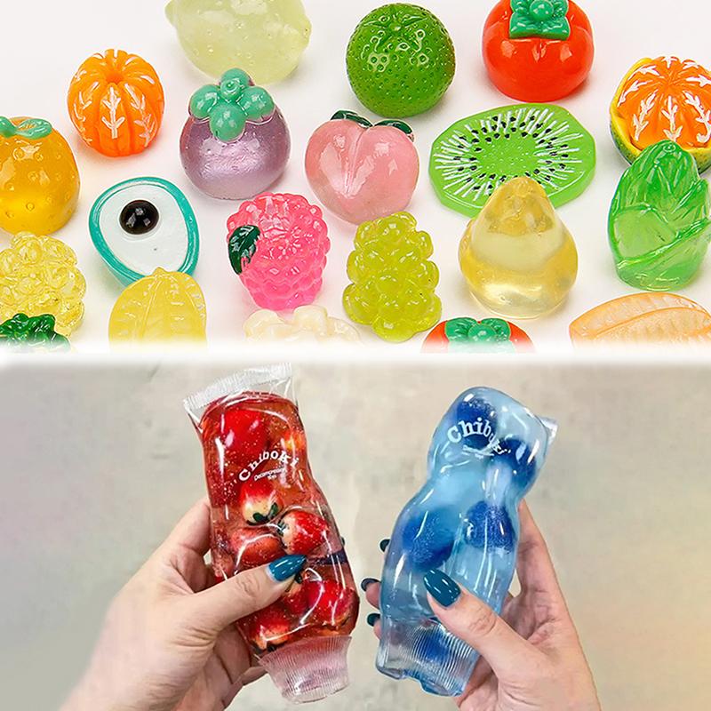 10Pcs Fruit Filled Resin Lovely Stress Relief Toy Soft Slow Diy Rising Deformable Squeeze Fidget Sensory Toy