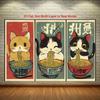 2D Vintage Japanese Noodle Kitty Retro Poster Wall Hanging