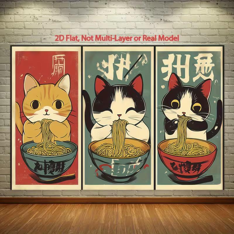2D Vintage Japanese Noodle Kitty Retro Poster Wall Hanging