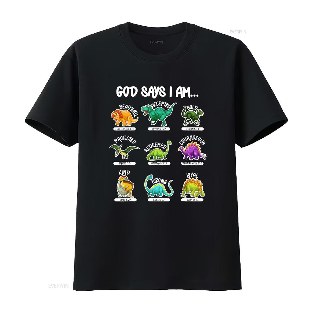 God Says I Am Dinosaur Themed Bible Christian Womens Boys T Shirt vintage Washed Soft Comfortable Unisex graphic streetwear