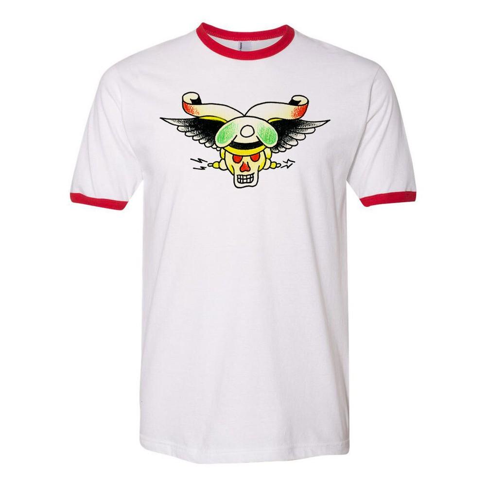 Ringer Tee T shirt Vtg Tattoo Art American Traditional Skull Hot Rod Drag Race 2 Unisex T-Shirt XXL