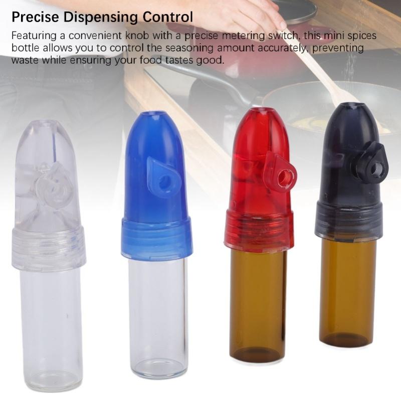4PCS Portable Spices Dispenser With Knob Switch PP Refillable Mini Spices Storage Bottle Salt And Pepper Shaker With Funnel For