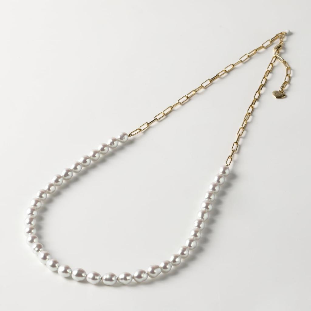 [MIONO] [Produced by Yumi Katsura] Yumi sienne Pearl Necklace Coco Chain, Suitable for Formal Occasions, Simple, Popular, White, Made in Japan (Gold)