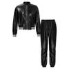 Kids Girls Metallic Long Sleeve Stand Collar Zipper Jacket with High Waist Pants for Sports Workout