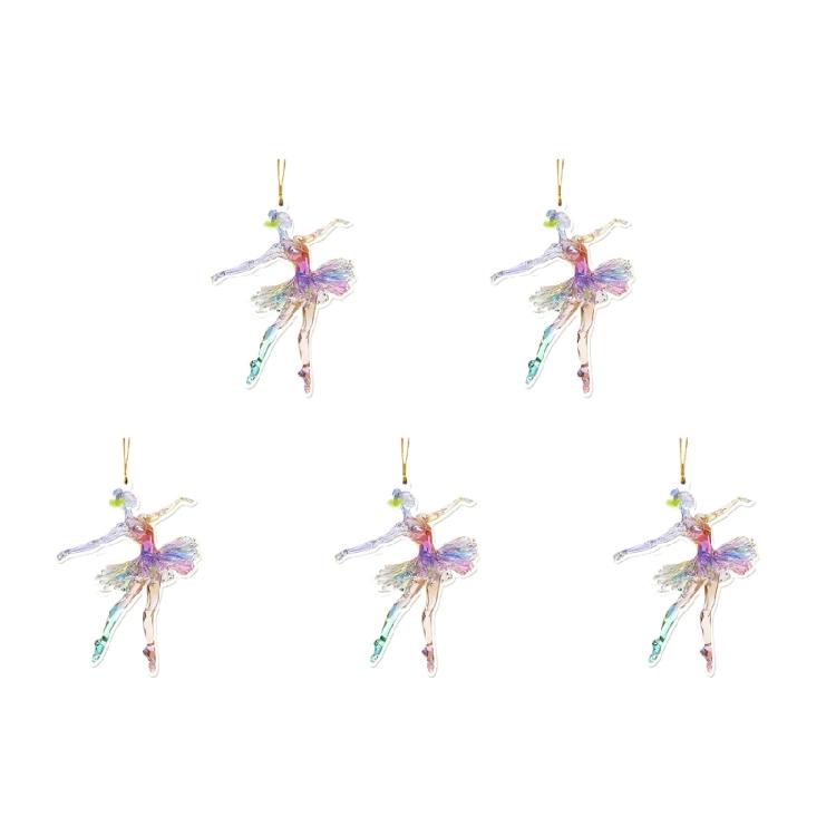 Set Of 5 Ballet Dancer 2D Ornament Acrylic Pendants Christmas Tree Decoration Handmade Jewelry for Dance Enthusiasts