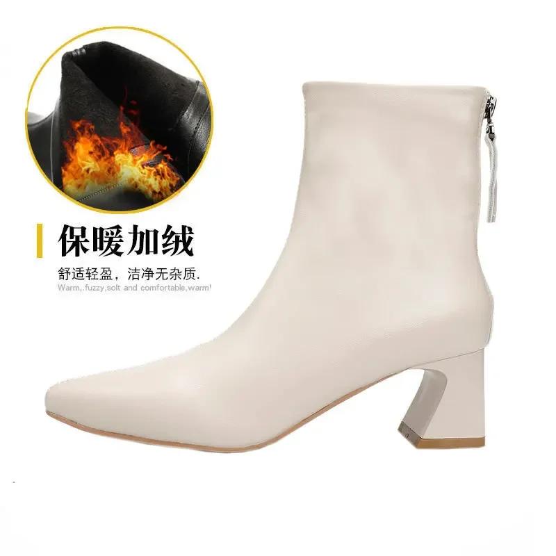 Fashion Spring/ Autumn Short Boots High Heel British Style 2025 New Women's Boots Medium Tube Pointed Fashion Boots Thick Heel Shoes