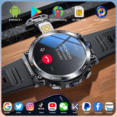 1,39-calowy Smartwatch z Siecią 4G na Kartę SIM, Podwójna Kamera, GPS, Wi-Fi, NFC, Wytrzymały, 64 GB ROM, Google Play, IP67, Android, Smartwatch dla Mężczyzn i Kobiet