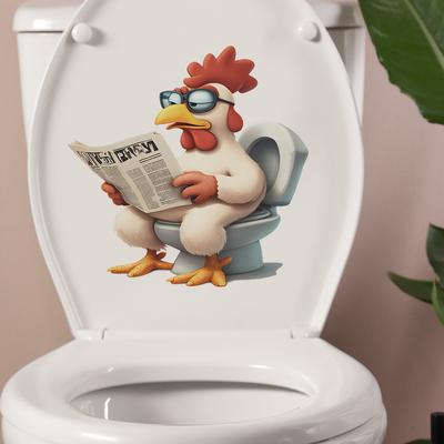 Autocollants Décoration Toilettes Salle de Bain Toilettes Coq Dessin Animé Lisant Journal