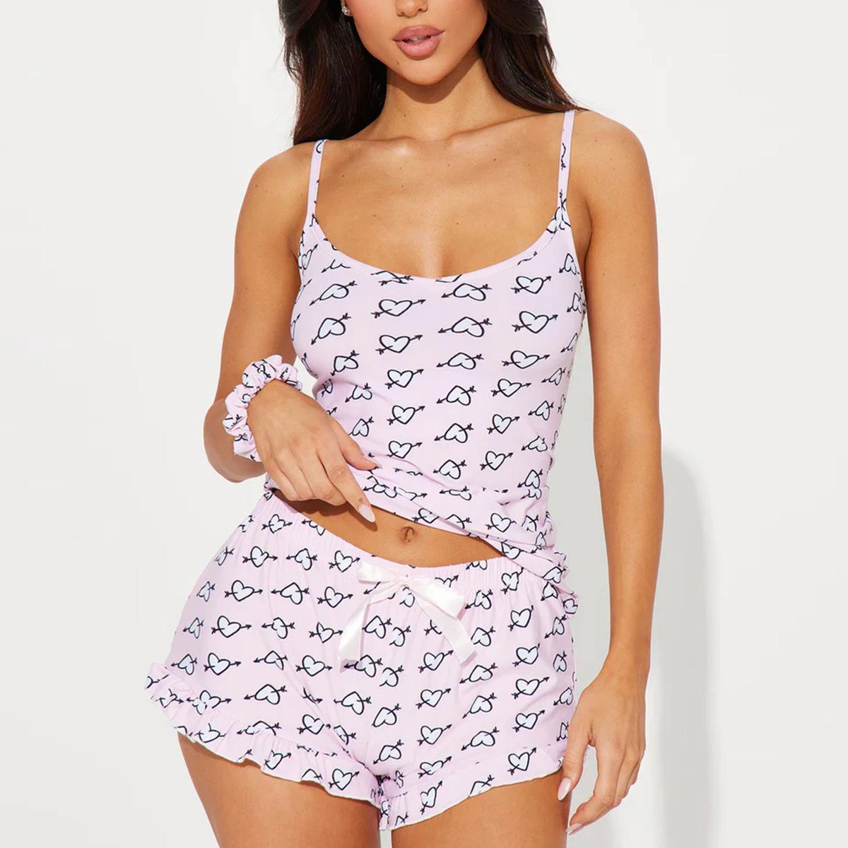 

Сексуальная пижама женская летняя топ-халтер в форме сердца и шорты, комплект из двух предметов, домашняя одежда XL розовый