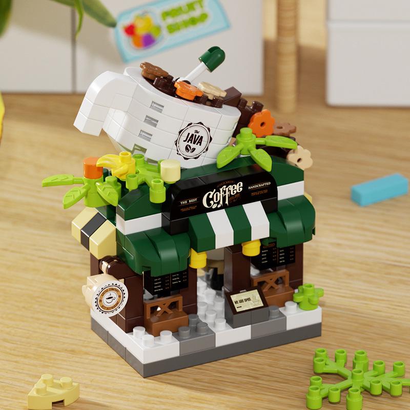 City Streetscape Building Blocks: Coffee Cola Convenience Store Models & Ornaments for Kids