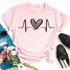 New Leopard Heartbeat Curve Print Fashion Women's T-shirt Short Sleeve Tops Summer Women's Clothes