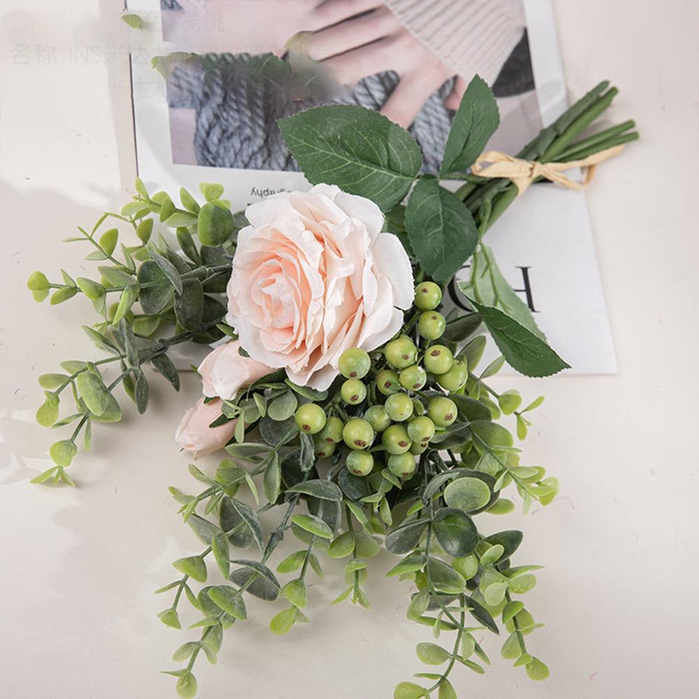 

Green Fruits Artificial Eucalyptus Rose Bouquet Silk Petals Bridal Bouquets Party Supplies светло-розовый