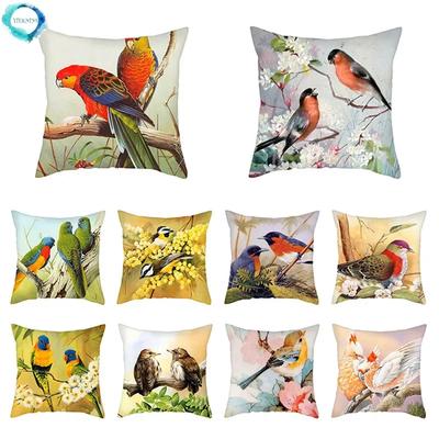 Flower and Birds Polyester Pillow Cover Bird Animal Printed Cushion Cover Throw Pillowcase for Home Sofa Decor 45x45cm