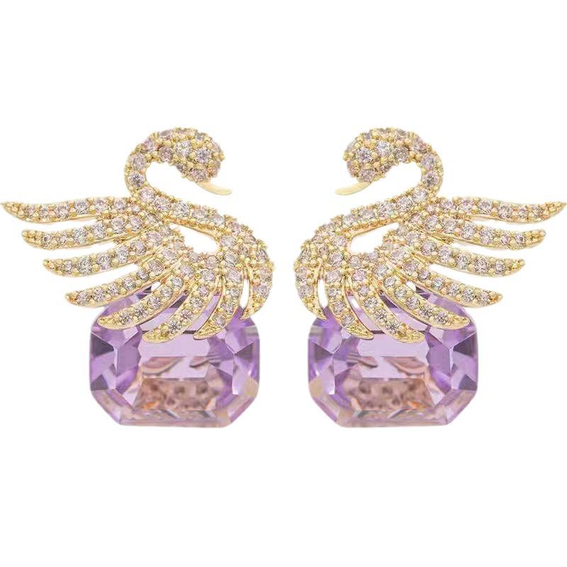 Elegant French Retro Swan Crystal Dangle Earrings